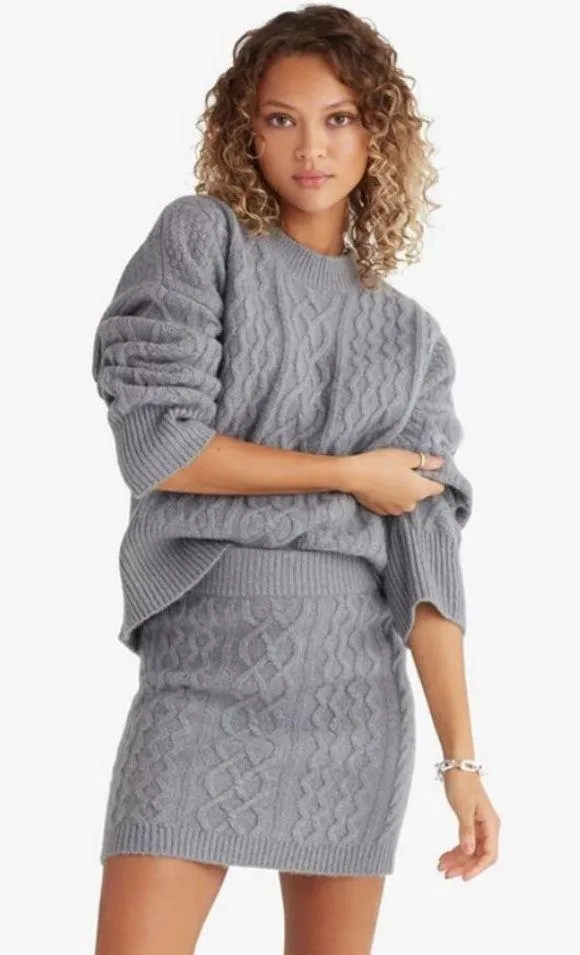 đź’•FAVORITE DAUGHTERđź’• Cable Knit Mini Skirt Wool Cashmere Storm Cloud Grey L NWT Gray Size L - Image 2