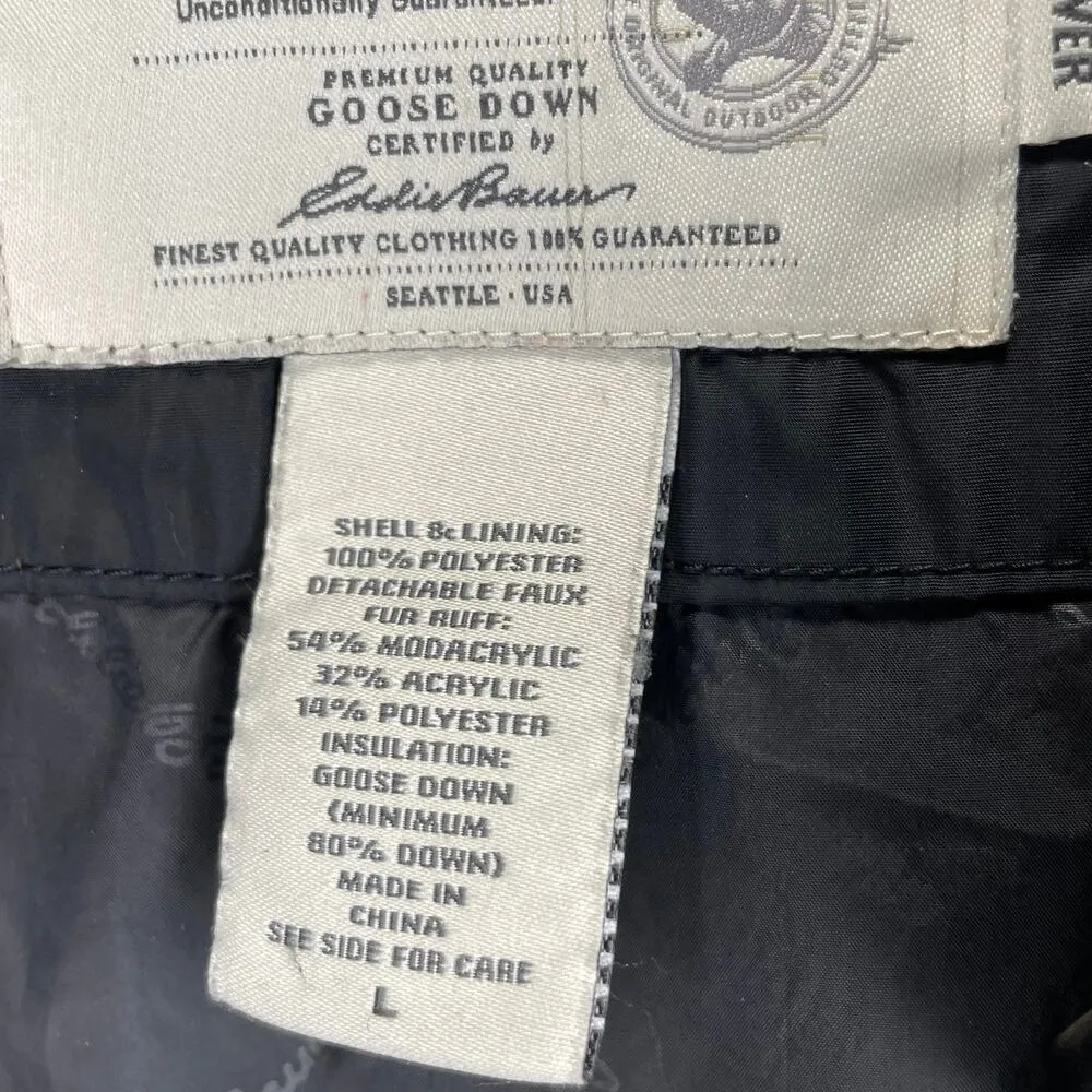 Eddie Bauer Womens Lodge Goose Down Quilted Black Parka without hood size Large - Image 8