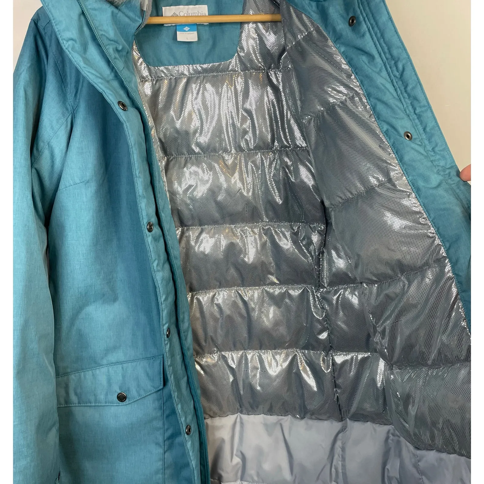 Columbia Suttle Mountain Long Insulated Faux Fur Hooded Winter Coat Jacket L - Image 9