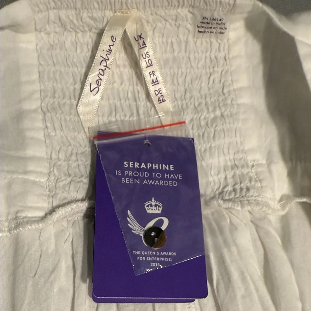 Seraphine maternity summer cotton White Dress with Blue Embroidery . Size 10 - Image 8