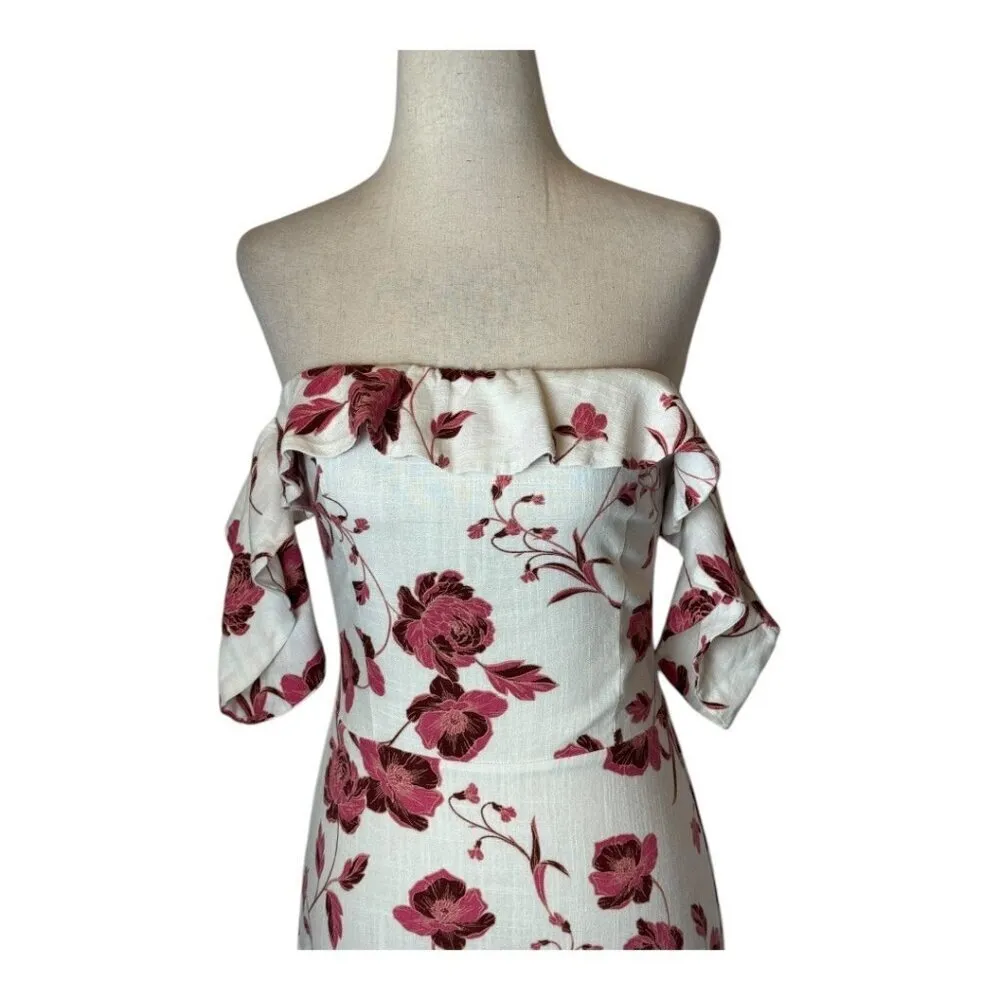 Misa Los Angeles Dress Women XS White‎ Red Abstract Peony Floral Linen Oona Midi - Image 4