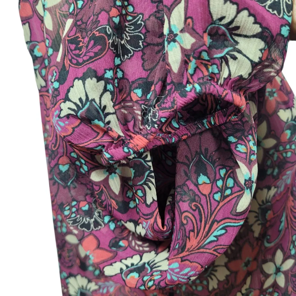 Hollister Floral Sheer Chiffon Boho Blouse Size Small Long Sleeve Peasant Top - Image 4