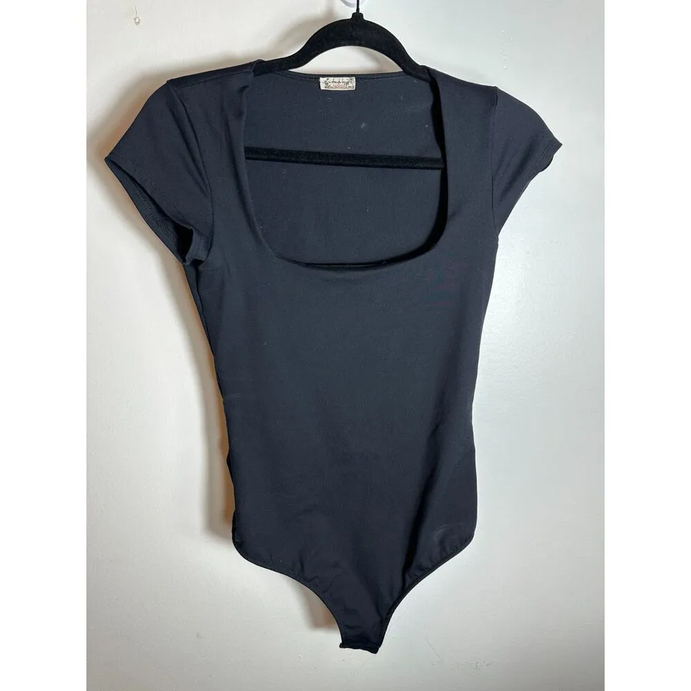 Free People Black Square Neck Bodysuit Size Small - Image 4