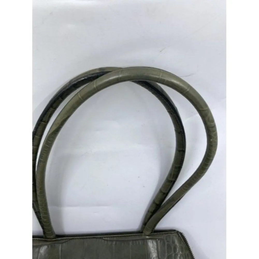 Furla Croco Embossed Bowler Green Leather Shoulder Bag - Image 3