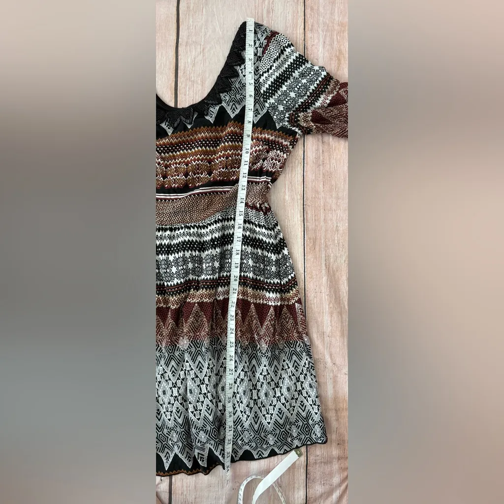 Alya Dress Women's Medium Multi Boho Aztec Bell Sleeve Beaded Scoop Neck - Image 4