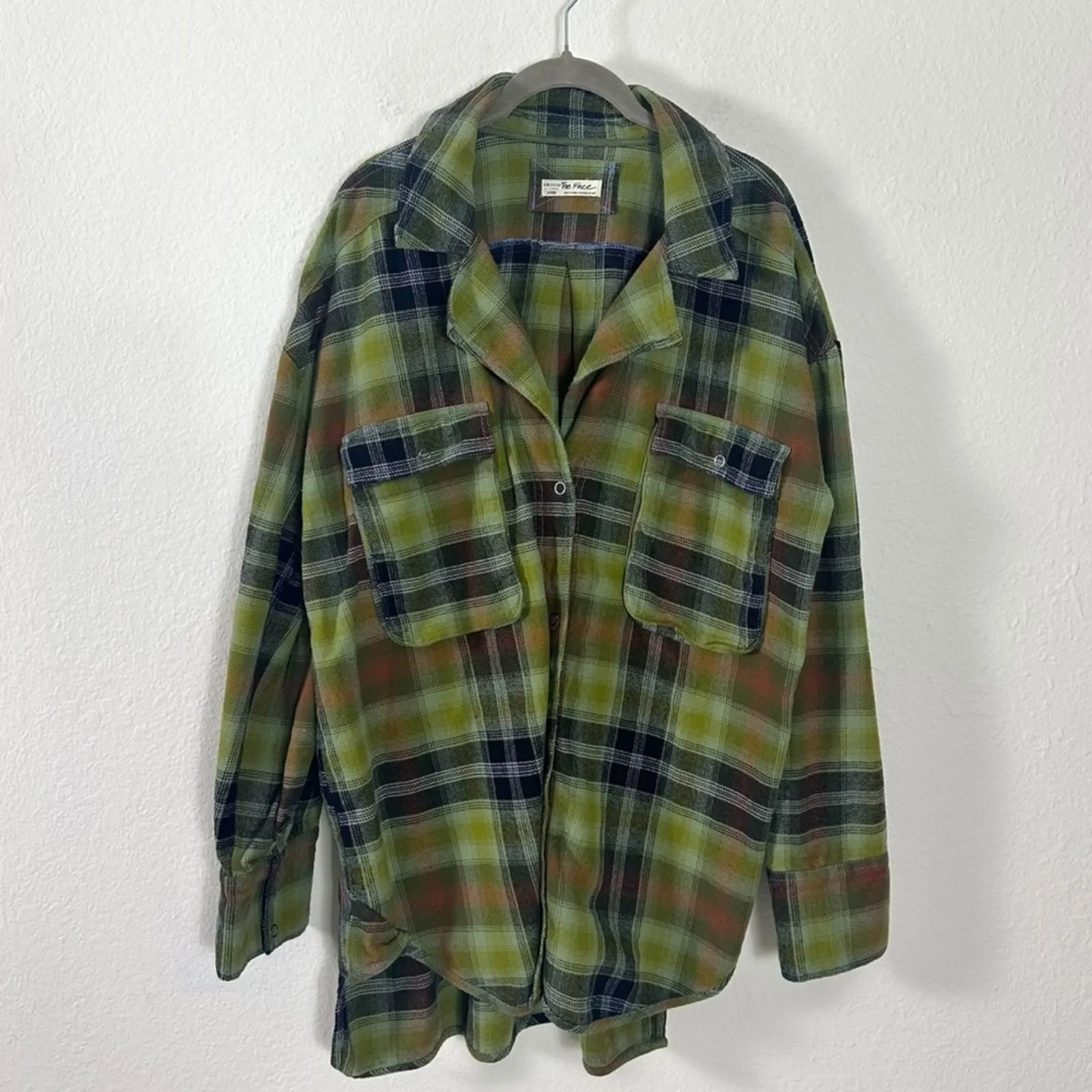 Free People Grunge 90s Flannel Plaid Izzie Cargo Shirt Jacket Shacket Medium - Image 10