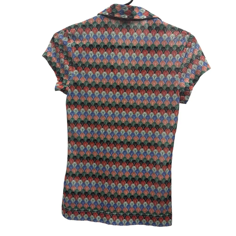 DS Daily Sports Golf Geometric Print Stretch Mesh Short Sleeve Polo Shirt XS Blue - Image 7