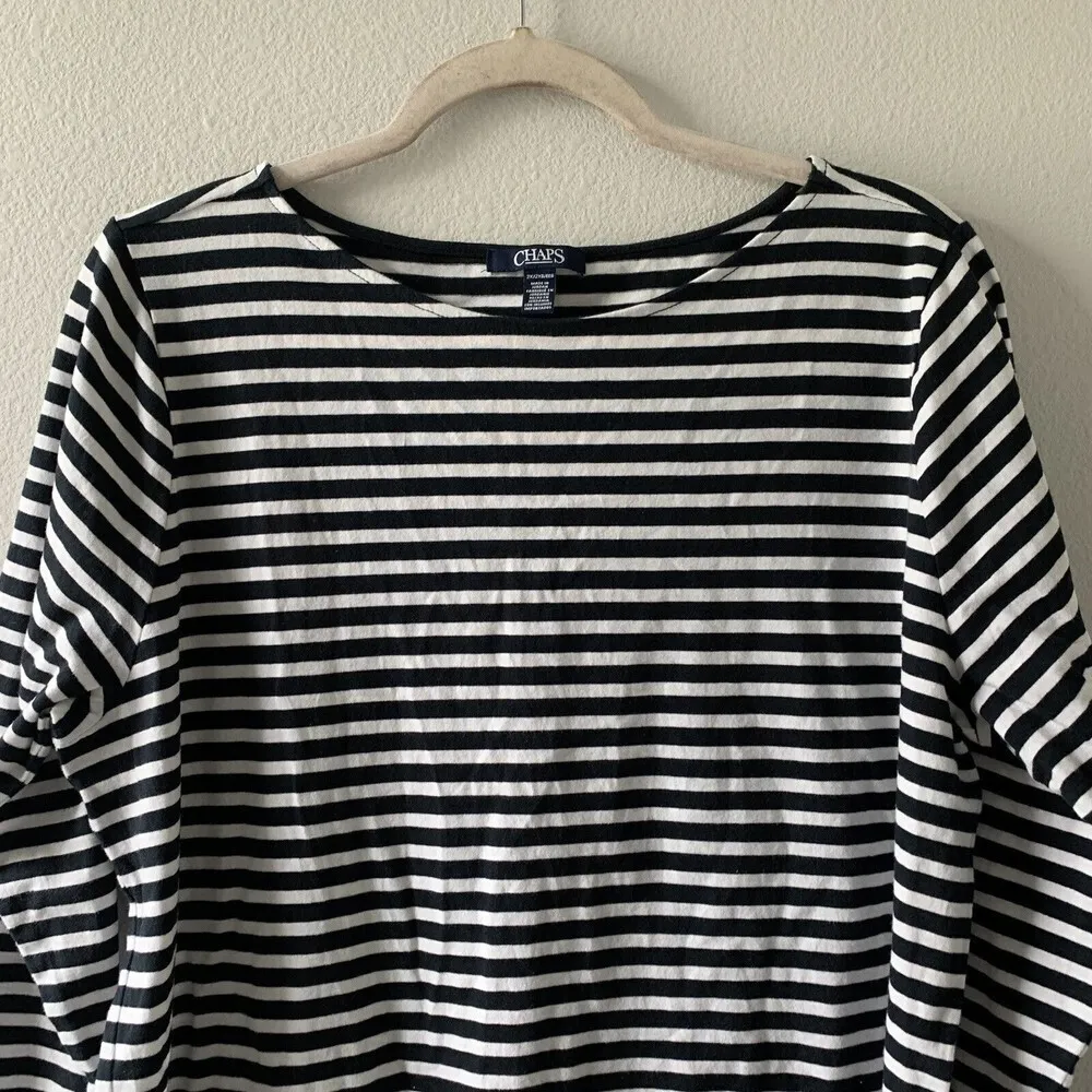 Chaps Womens Plus Size 2X Multicolor Nautical Stripe Cotton Blend Blouse - Image 2