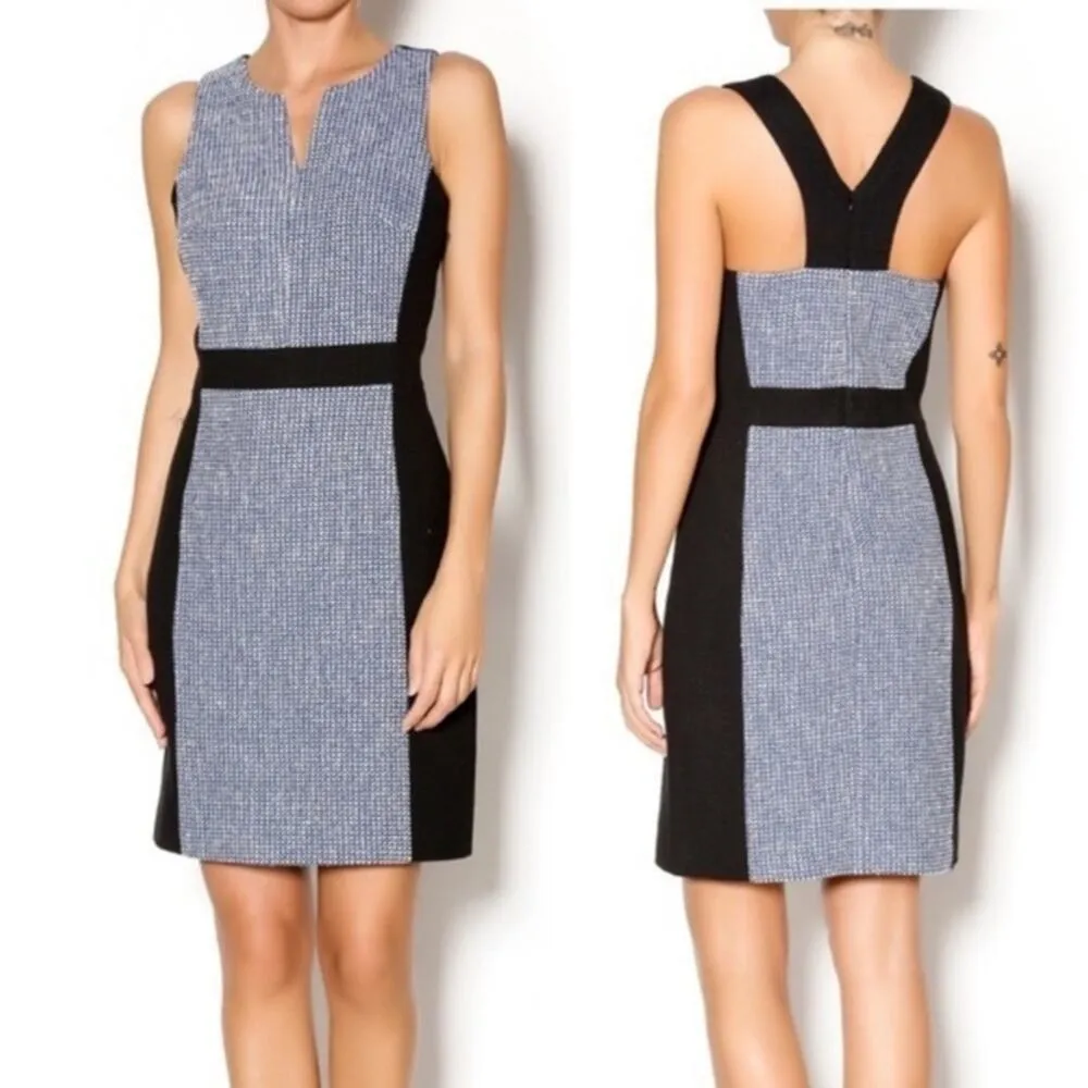 Anthropologie 4C Jacquard Tweed Navy/White Sleeveless A-Line Dress - Image 10