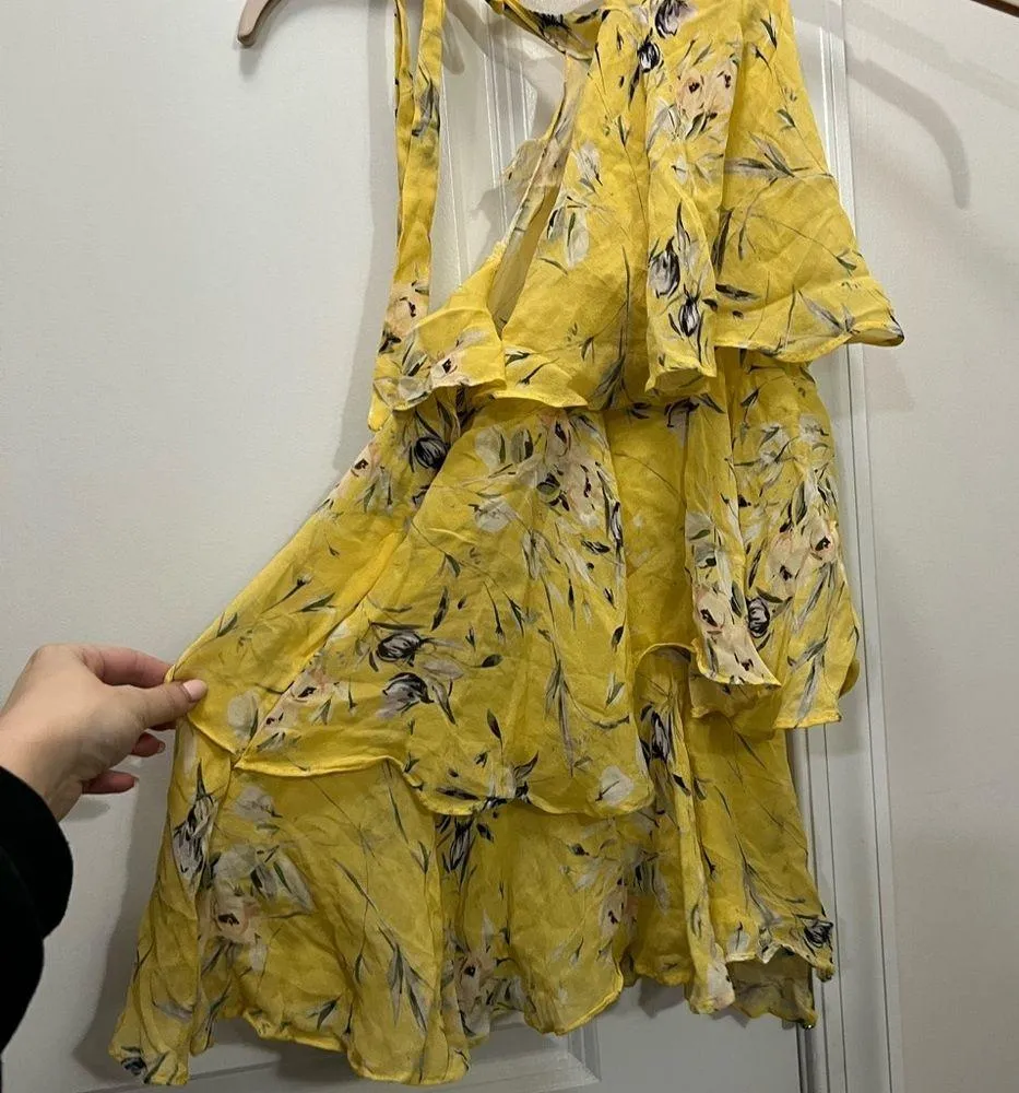 FLAWED ML Monique Lhuillier Yellow Floral Tiered Top Size XS $295 - Image 4