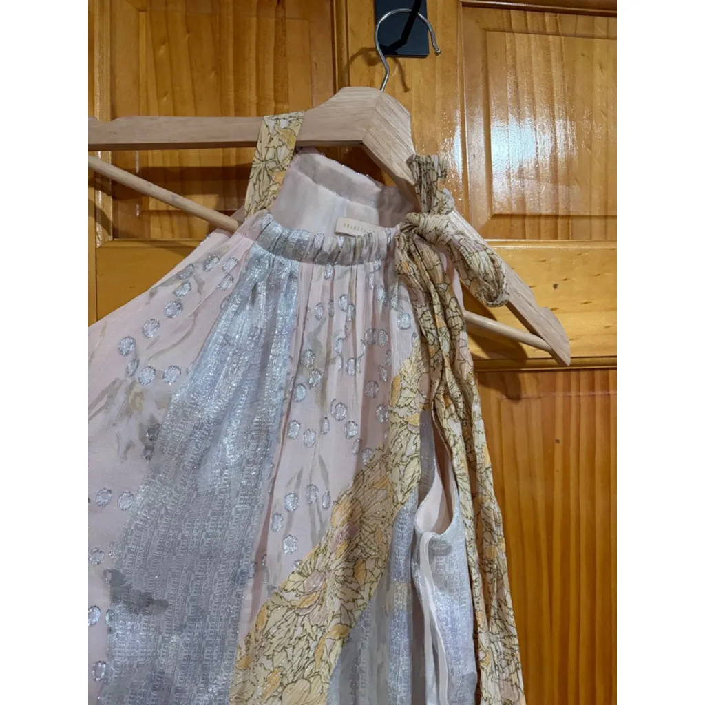 Rebecca Taylor Daffodil Silk Metallic Tank Top Blouse Patchwork Boho M - Image 3