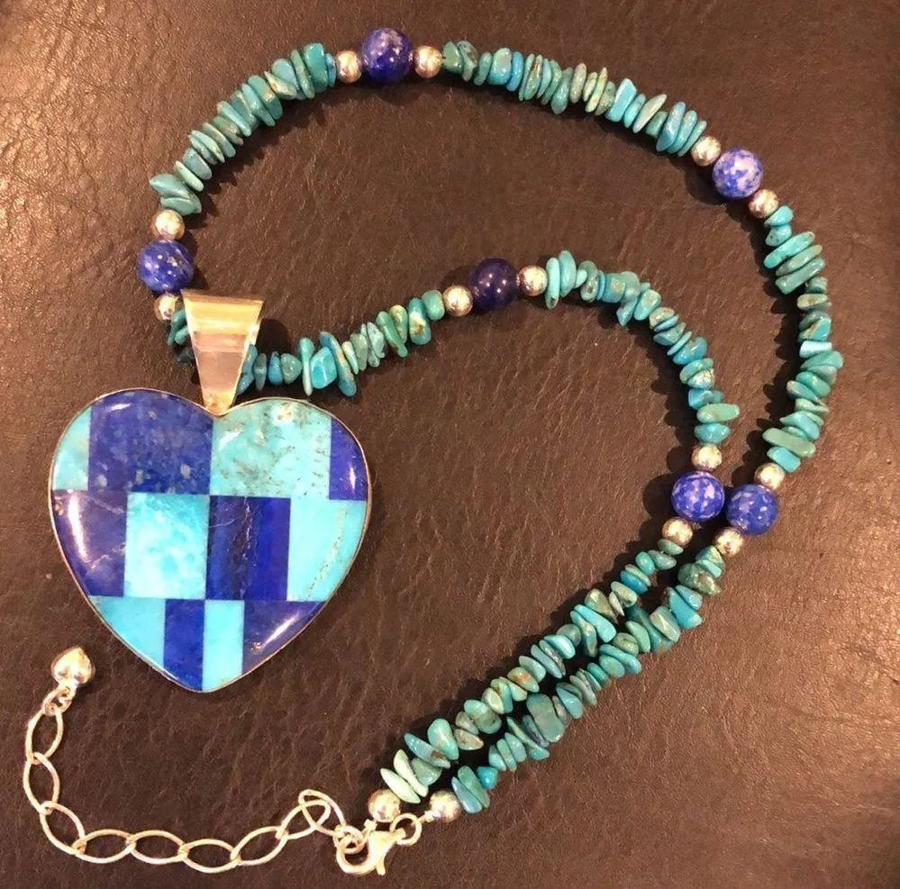 JAY KING DTR Turquoise Lapis Mosaic Inlay Heart Pendant Turquoise Lapis Necklace Blue - Image 9