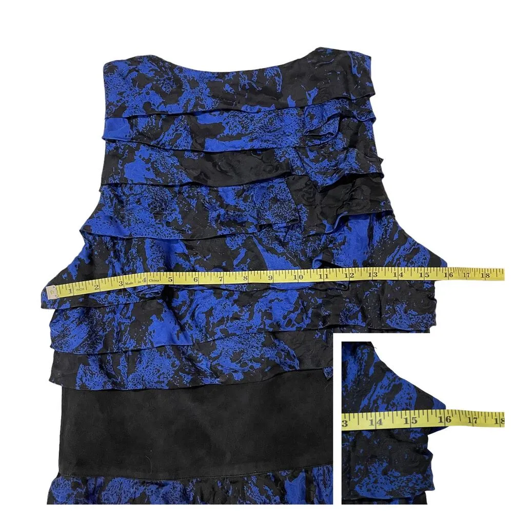 Robert Rodriguez Silk Tiered Sleeveless Dress - Blue/Black - 10 - Image 2