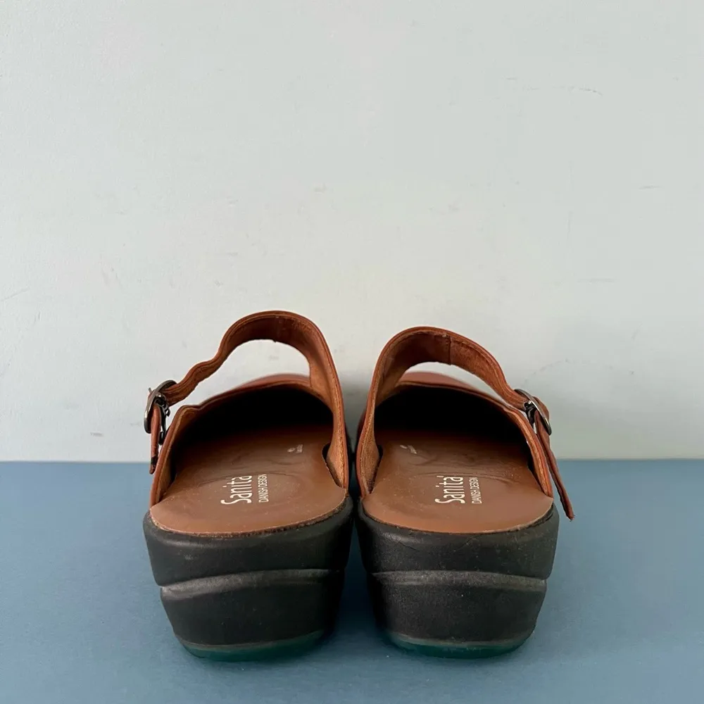 Sanita Liquicell Brown Leather Buckle Strap Slip On Open Back Danish Clogs Size 6 - Image 5