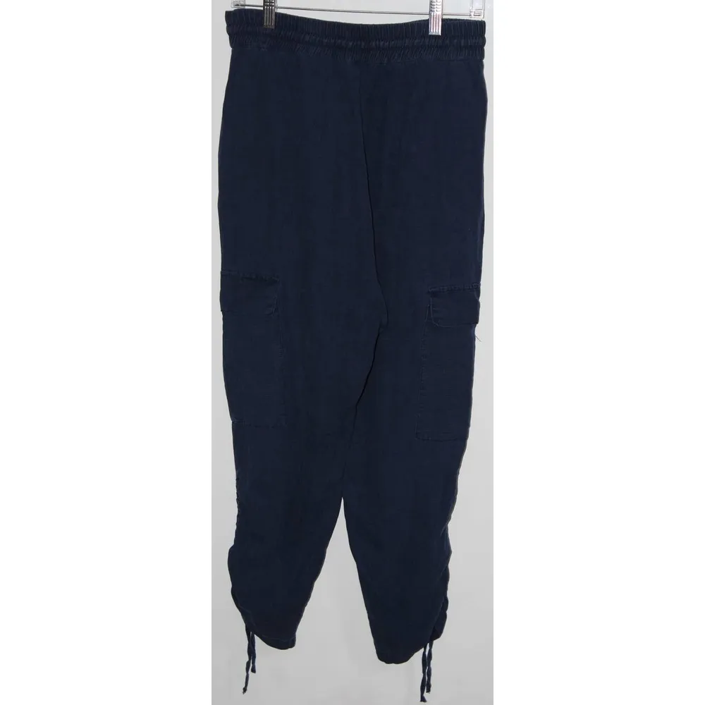 Women's Zara Navy Blue Linen Capri Pants Cargo Pants Casual Pants Size M Medium - Image 2