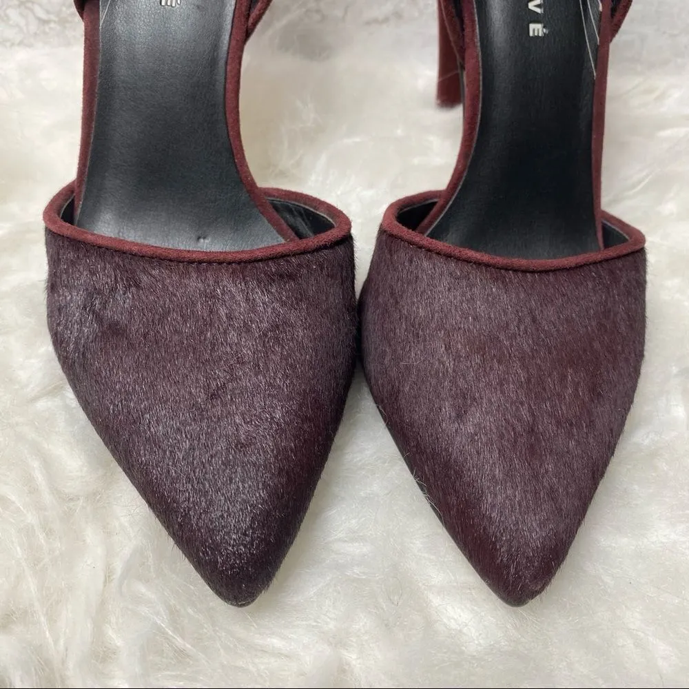 Trouve Devina Genuine Calf Hair d'Orsay Pointy Toe Pumps Burgundy Size 7 Heels Red - Image 2