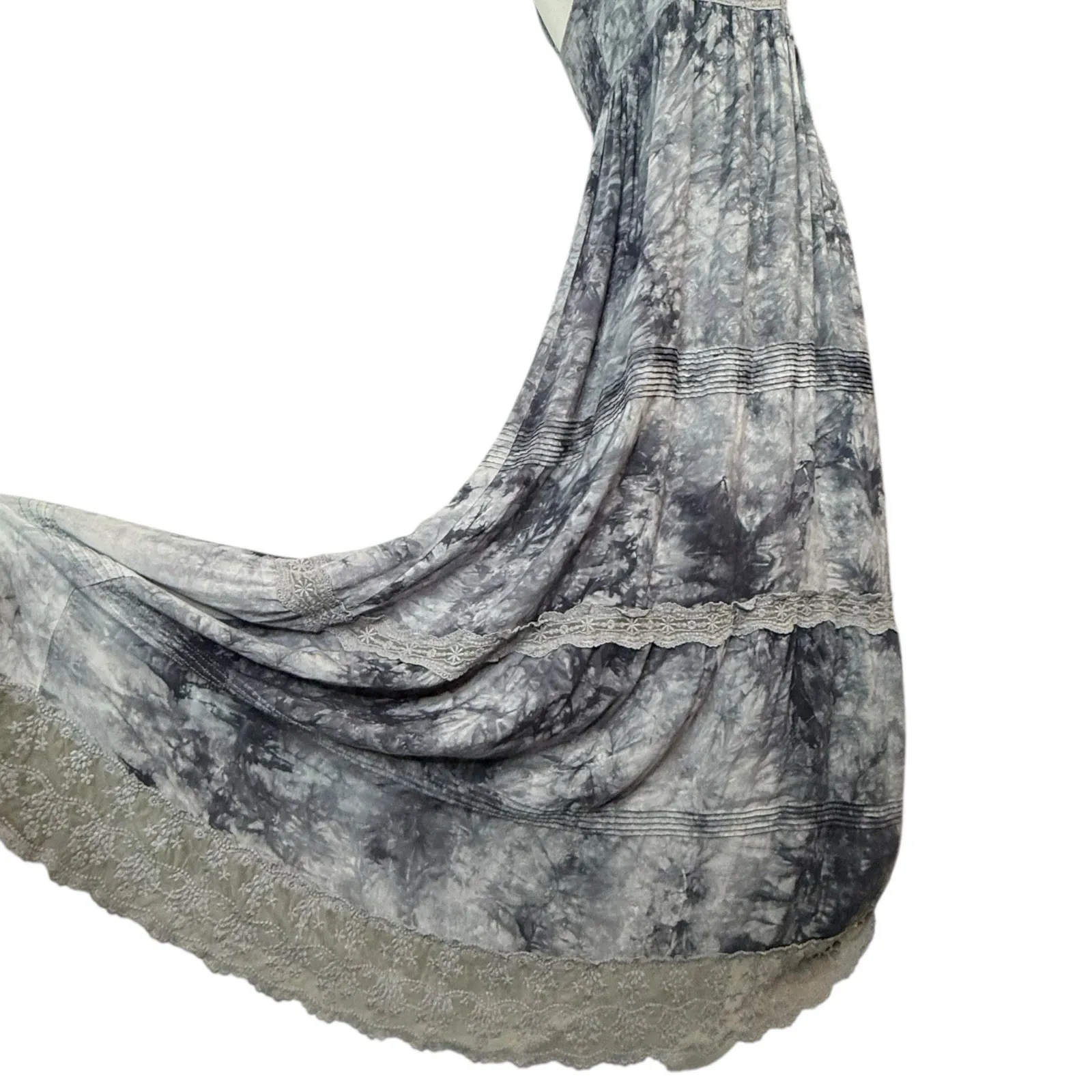 S Twelve Maxi Babydoll Dress M Boho Fairy Peasant Cottage Crochet Tiered Smocked Size M - Image 8