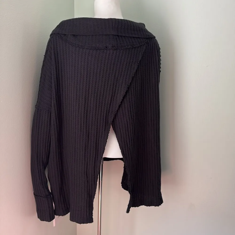 Free People Juicy Waffle Knit Open Back Sweater Black Medium NEW - Image 7