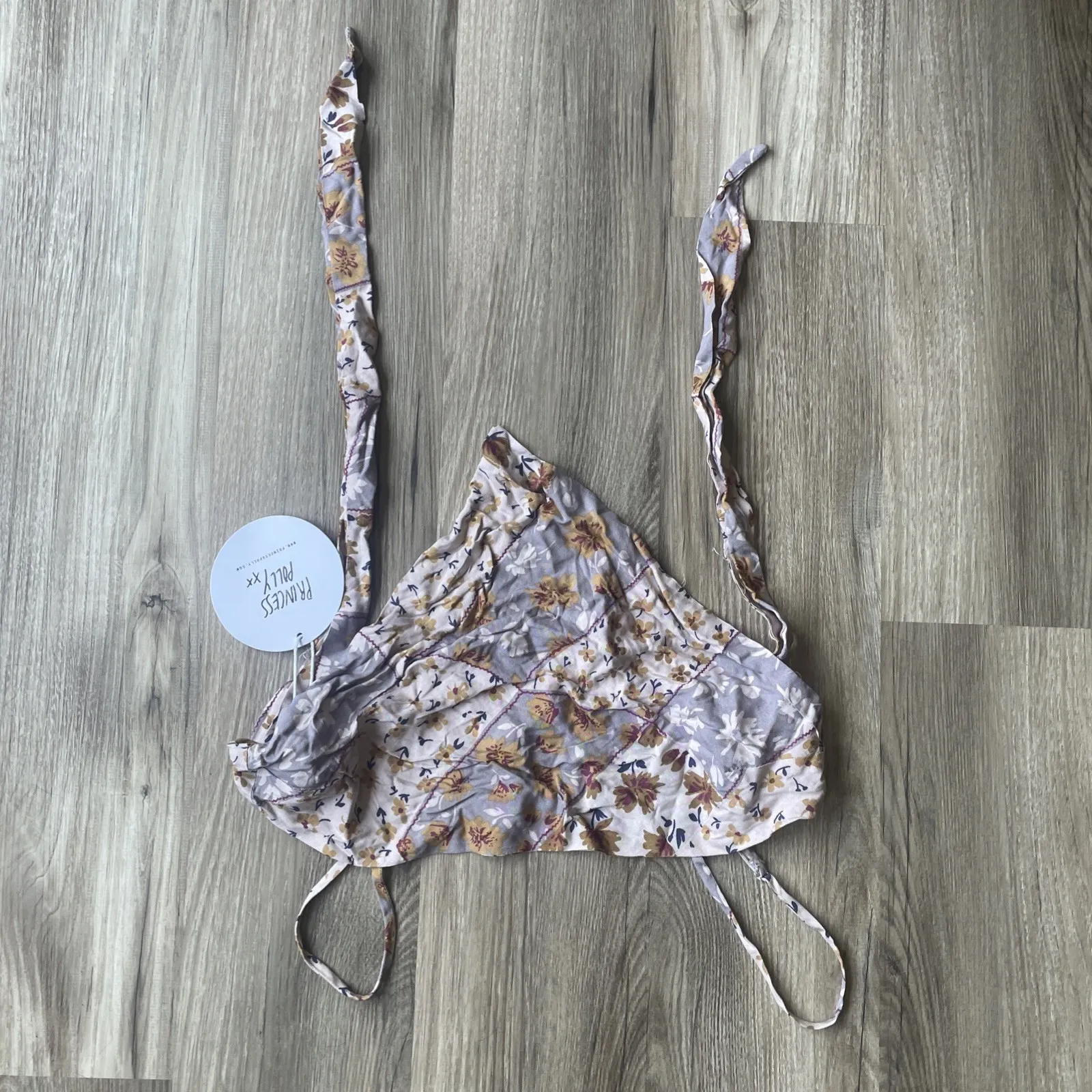 NEW Princess Polly Light Pink Floral Bandana‎ Scarf Top Open Back Tie Crop XS - Image 2