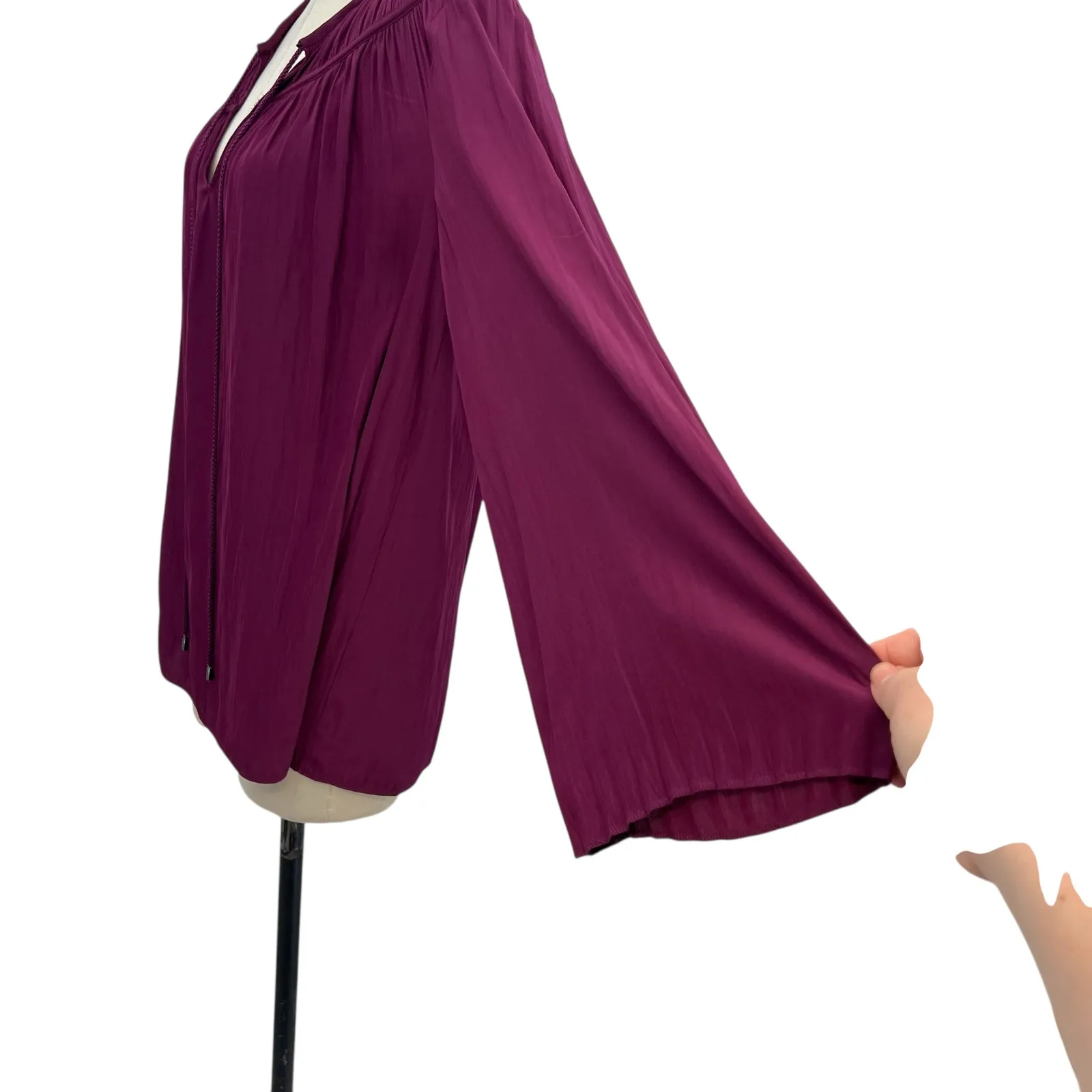 Ramy Brook Blouse Top Long Sleeve Tassels Satin Burgundy Purple Size Large - Image 7