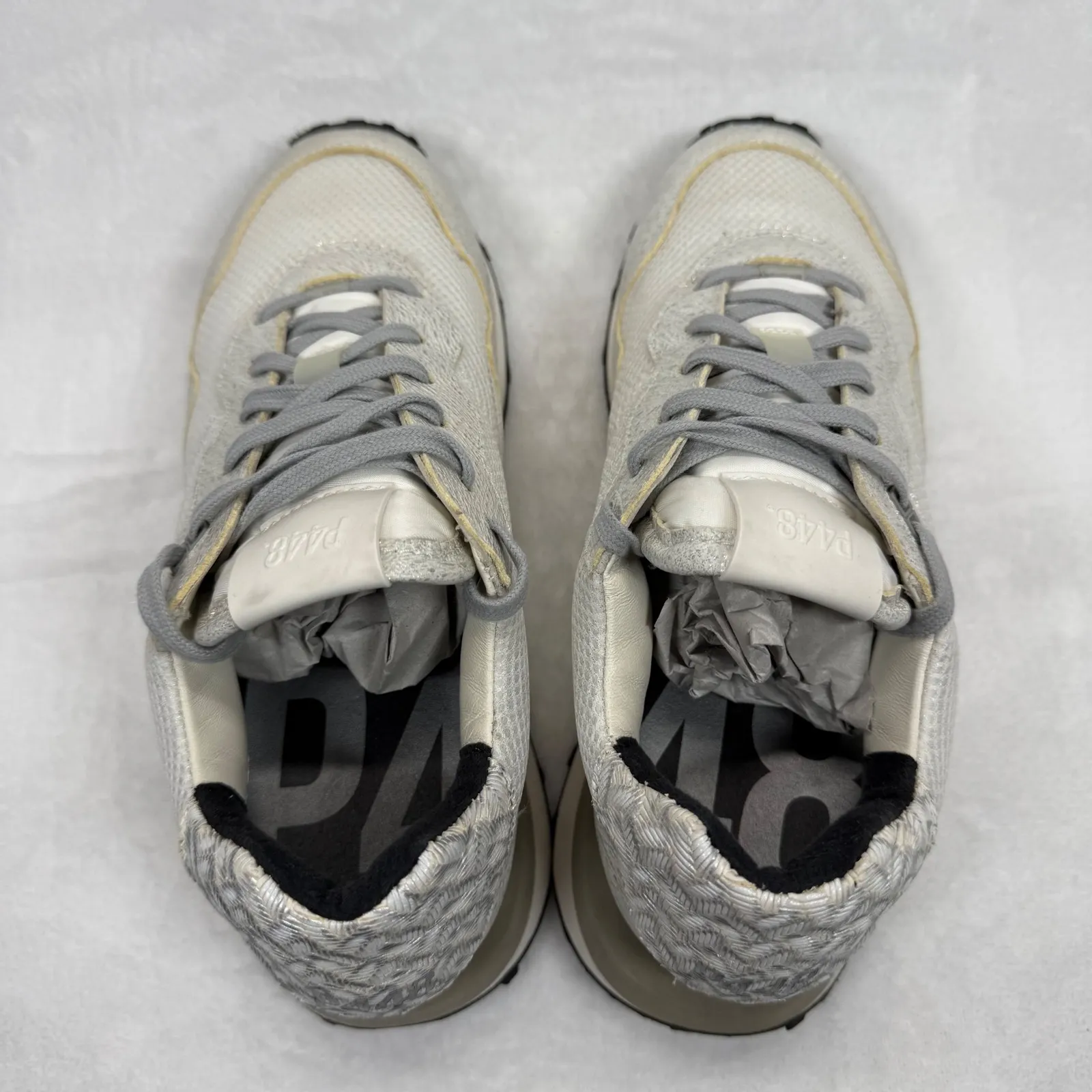 P448 Cancun Sneakers Metallic Silver Leather‎ Low Top Casual Shoes Size 40 - Image 7