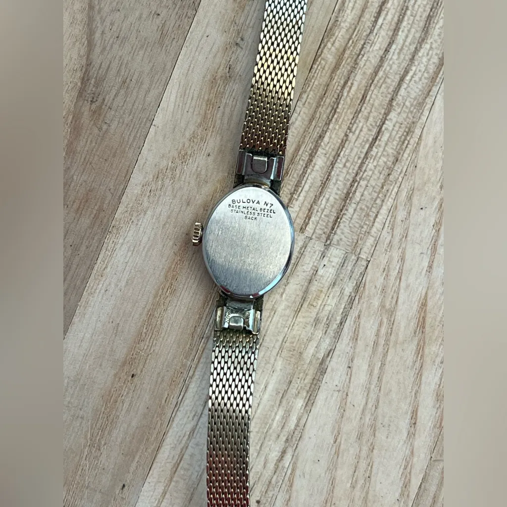 Bulova Diamond Ladies Vintage Watch Gold Plated Case Strap Burgundy Dial Works! - Image 9