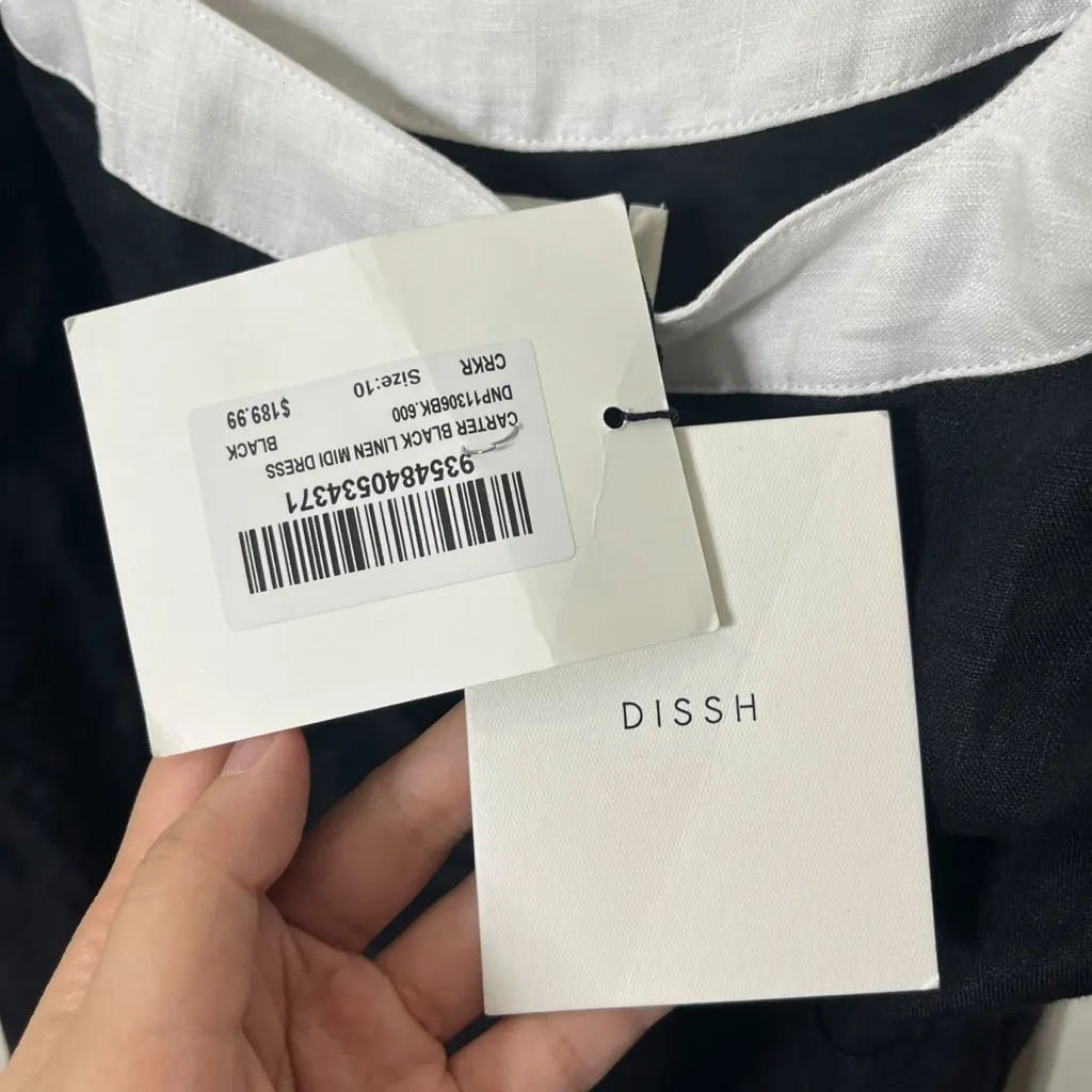 Dissh NWT Carter Black Linen Midi Dress White Trim Square Neck Women’s Size 6 - Image 13