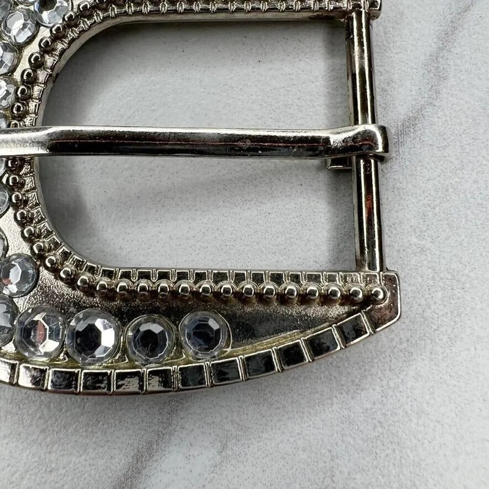 Silver Tone Rhinestone Bling Simple Basic Belt Buckle - Image 5