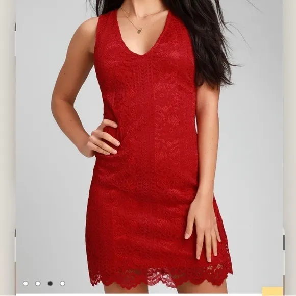 Lulus Thinking of‎ You Red Lace Sleeveless Sheath Dress SMALL - Image 2