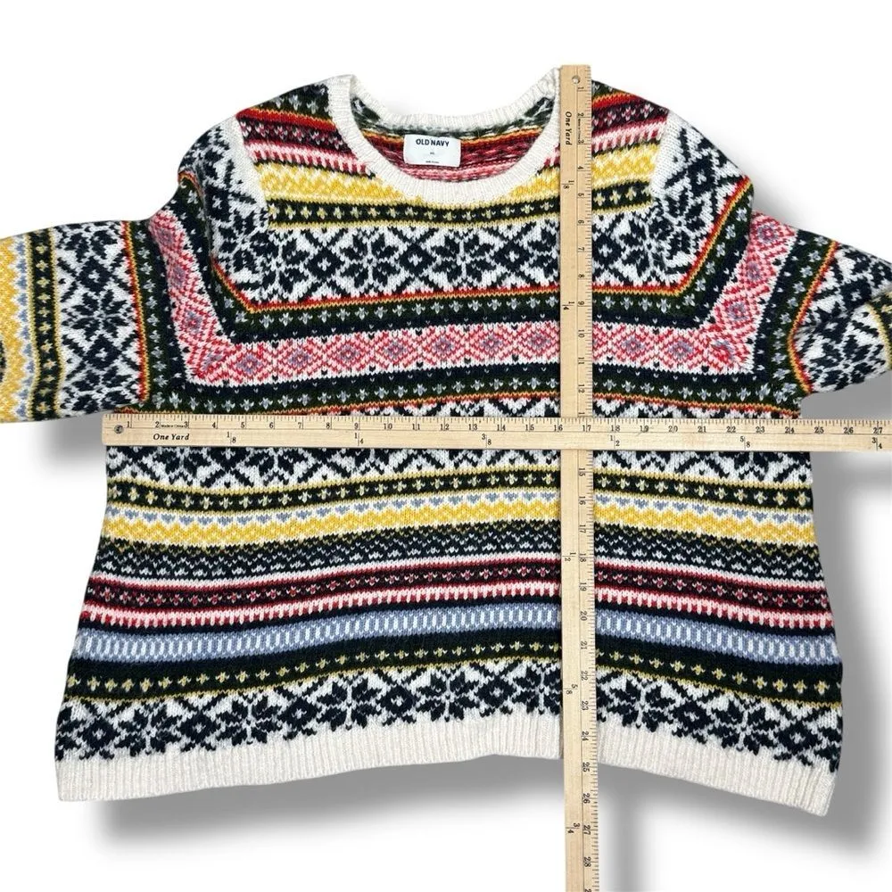 Old Navy Fair Isle Chunky Knit Sweater &‎ Scarf White Multicolor XXL - Image 15
