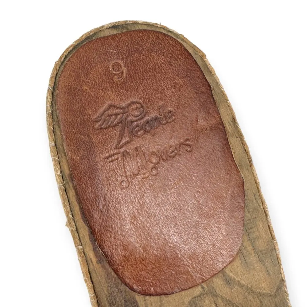 People Movers | Women's Size 9 | VINTAGE Wooden Espadrille Wedge Slide Sandals Tan - Image 5