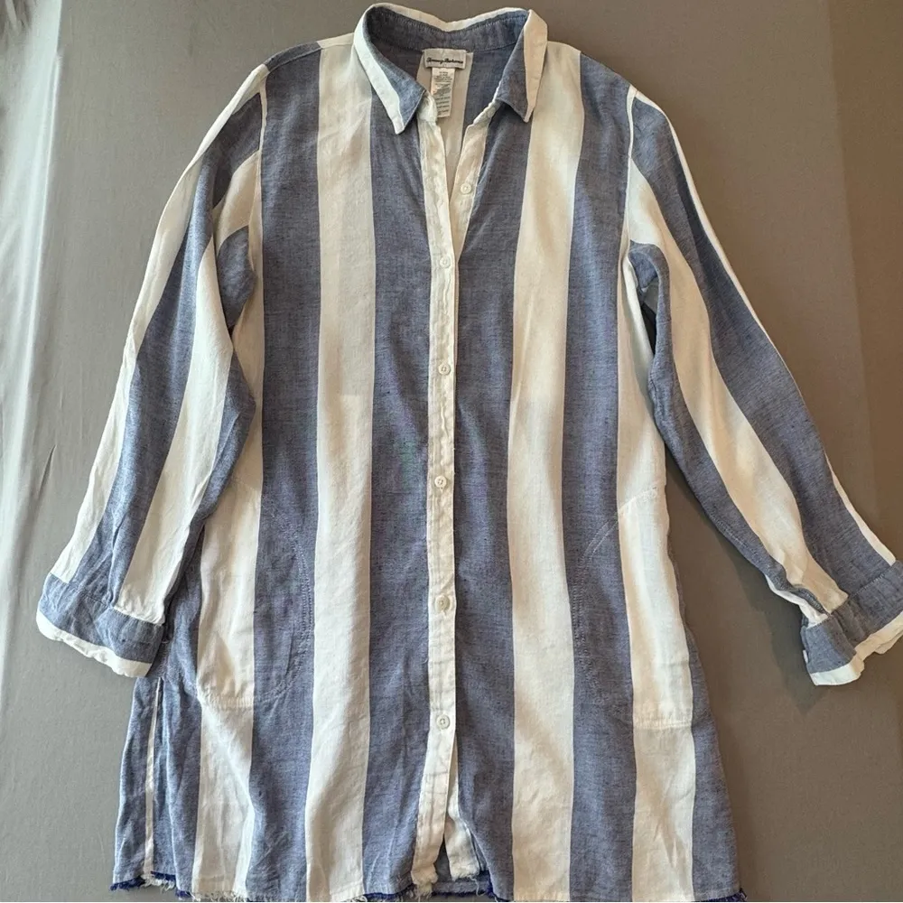 Tommy Bahama Rugby Beach Striped Print Boyfriend Cover-Up Shirt - Image 6