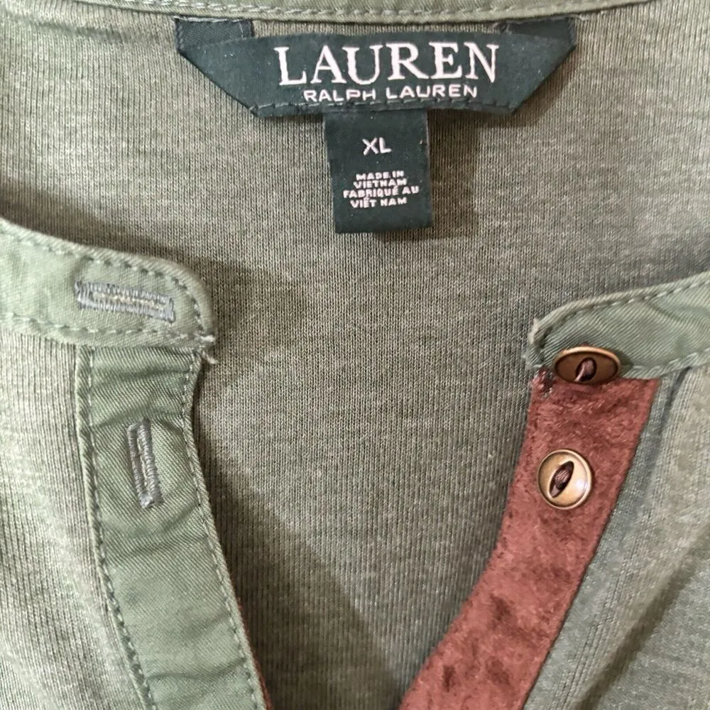 Lauren Ralph Lauren Top Womens XL Green Cotton Blend Stretch Popover Blouse - Image 7