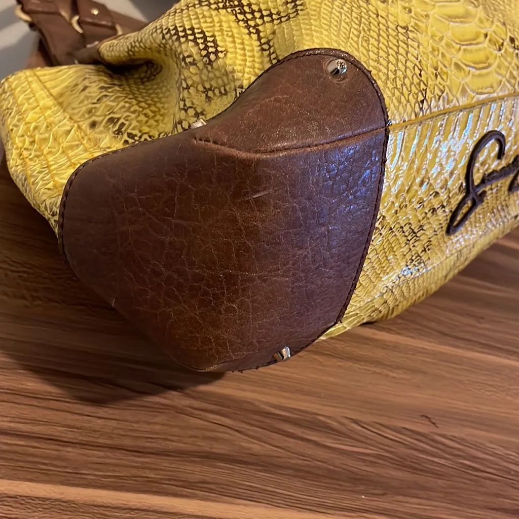 JESSICA SIMPSON Snake Print Hobo Faux Python Handbag, Yellow & Brown - Image 5