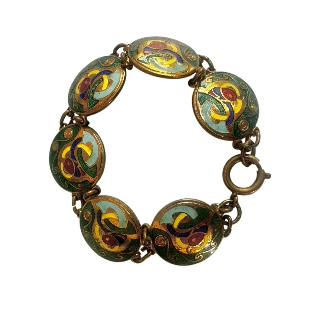 Vintage Cloisonné Enamel Link Bracelet - Image 2