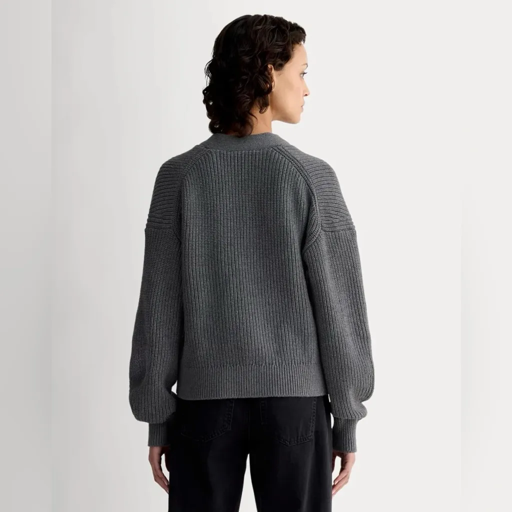 Everlane The Boxy Cardigan in Everyday Cotton in Heathered Charcoal, Size Small - Image 4