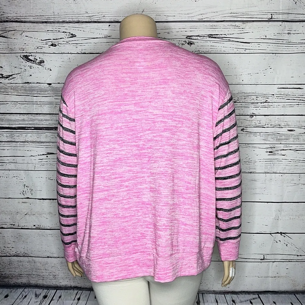 St. John’s Bay Petite NWT Size PXXL Pink & Black Stripe Long Sleeve Sweater Top - Image 3