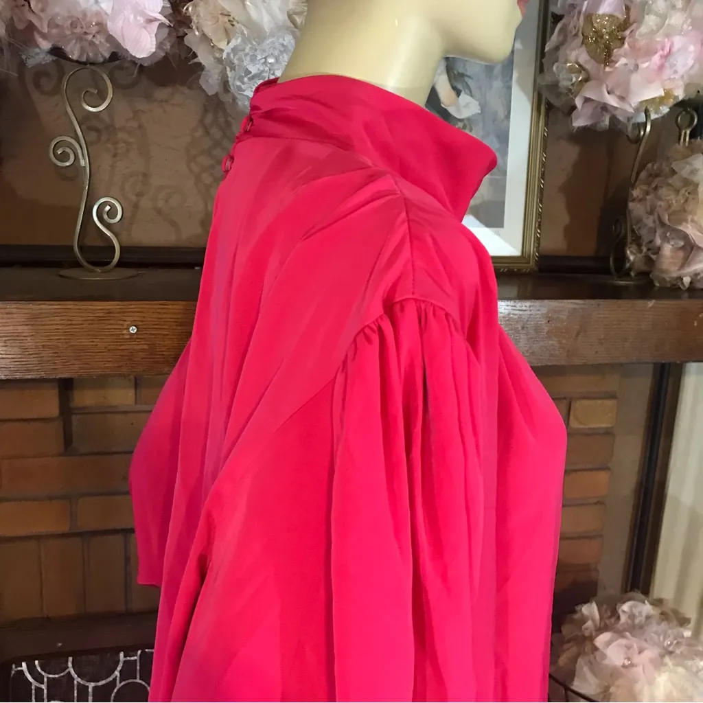 ASOS PINK BACK BUTTON MOCK NECK PUFFED SLEEVE BLOUSE (20) - Image 6