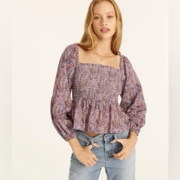 J.Crew Liberty Puff Sleeve Smocked Top Arts Tropical Prince Print paisley blouse - Image 3