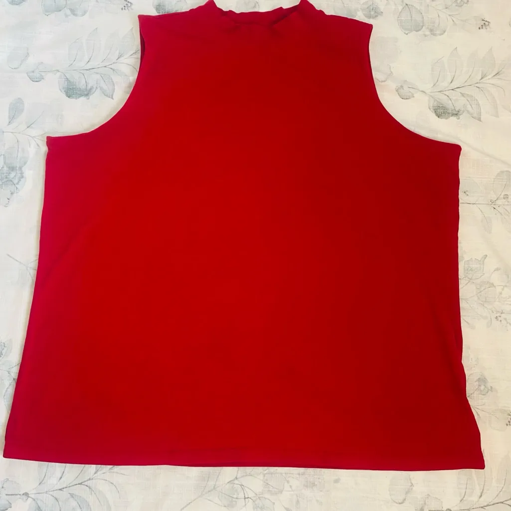 Muscle Tee: CJ Banks 3XL Tank Top Shirt Red Mock Turtleneck Sleeveless Cotton Size 3X - Image 8