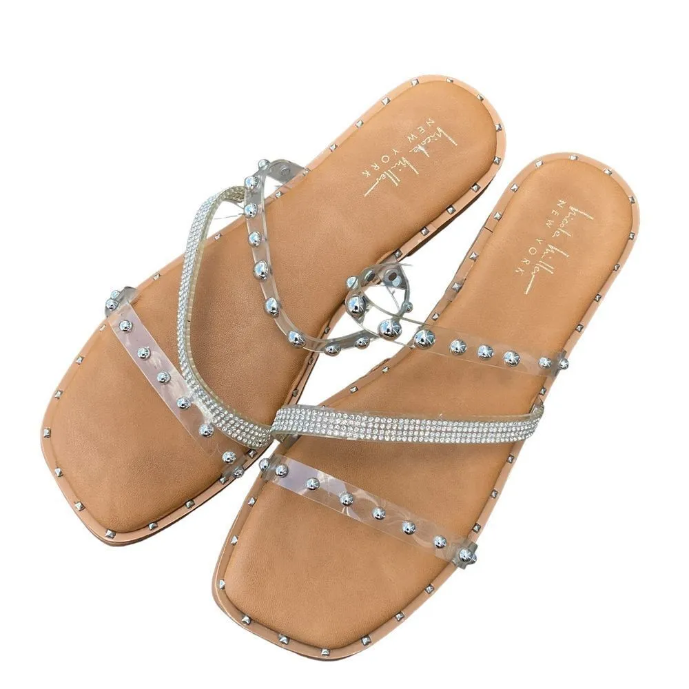 Nicole Miller New York Strappy Studded‎ Rhinestone Slip On Sandals Size 10 - Image 3