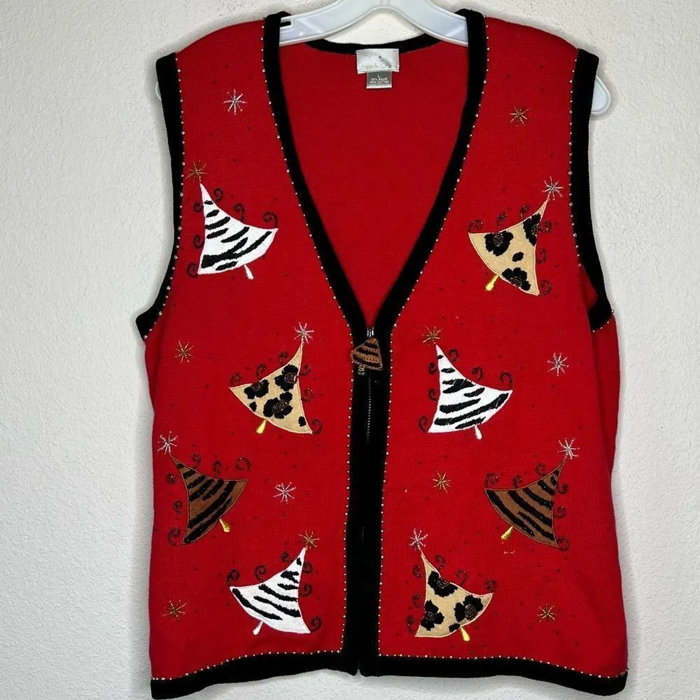 Vintage Berek Christmas Tree Sweater‎ Vest Red Size L - Image 5