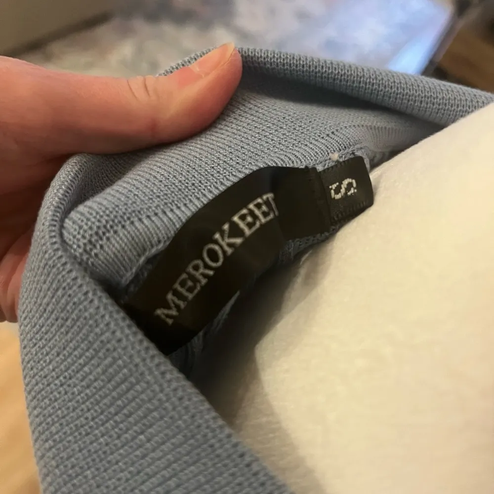 MEROKEETY Women's V Neck Ribbed Knit Midi Dress Short Sleeve Button Small - Image 7