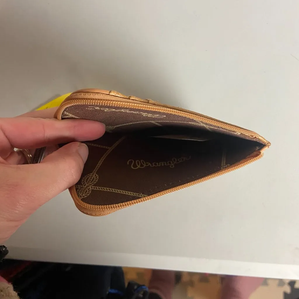 Wrangler Mini Wallet Small Zip Card Holder Case Neutral Tan Brown Western Boho - Image 2