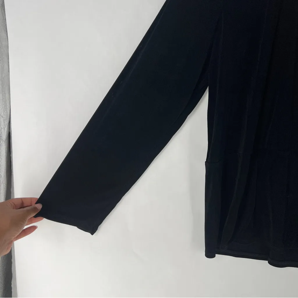 Coldwater Creek Stretch Liquid Knit Long Sleeve Black Open Front Cardigan MP - Image 3