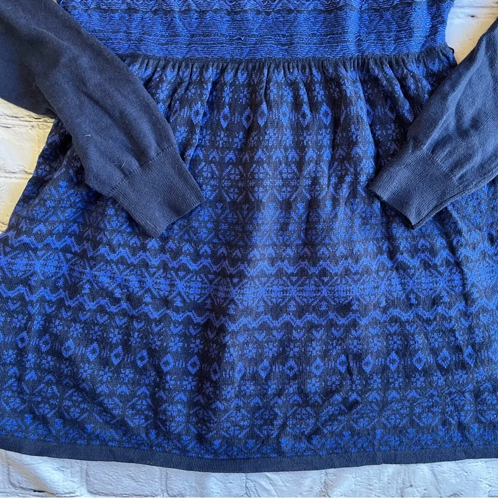 Motherhood Maternity Black + Blue Knit Fair Isle Dress Medium Long Sleeve EUC - Image 6