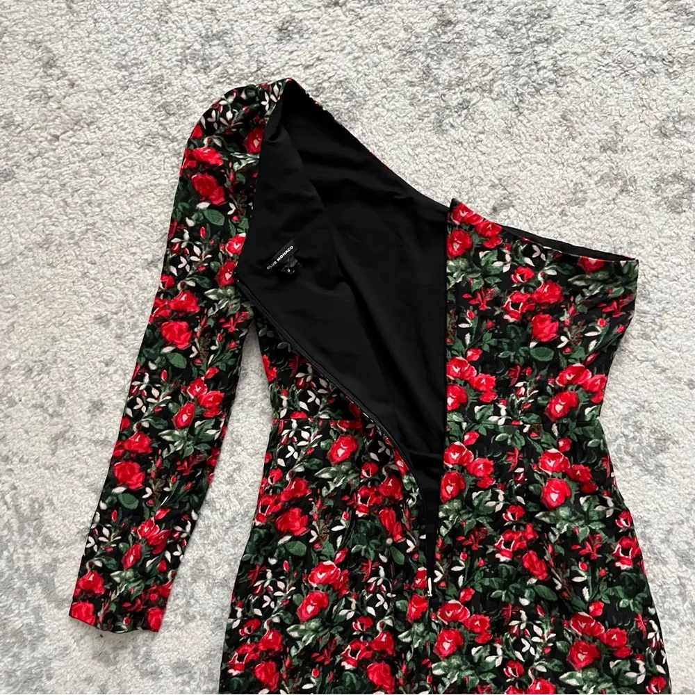 Club Monaco Red Rose Floral Velvet One Sleeve Sheath Dress Fancy Party Women’s 0 - Image 11