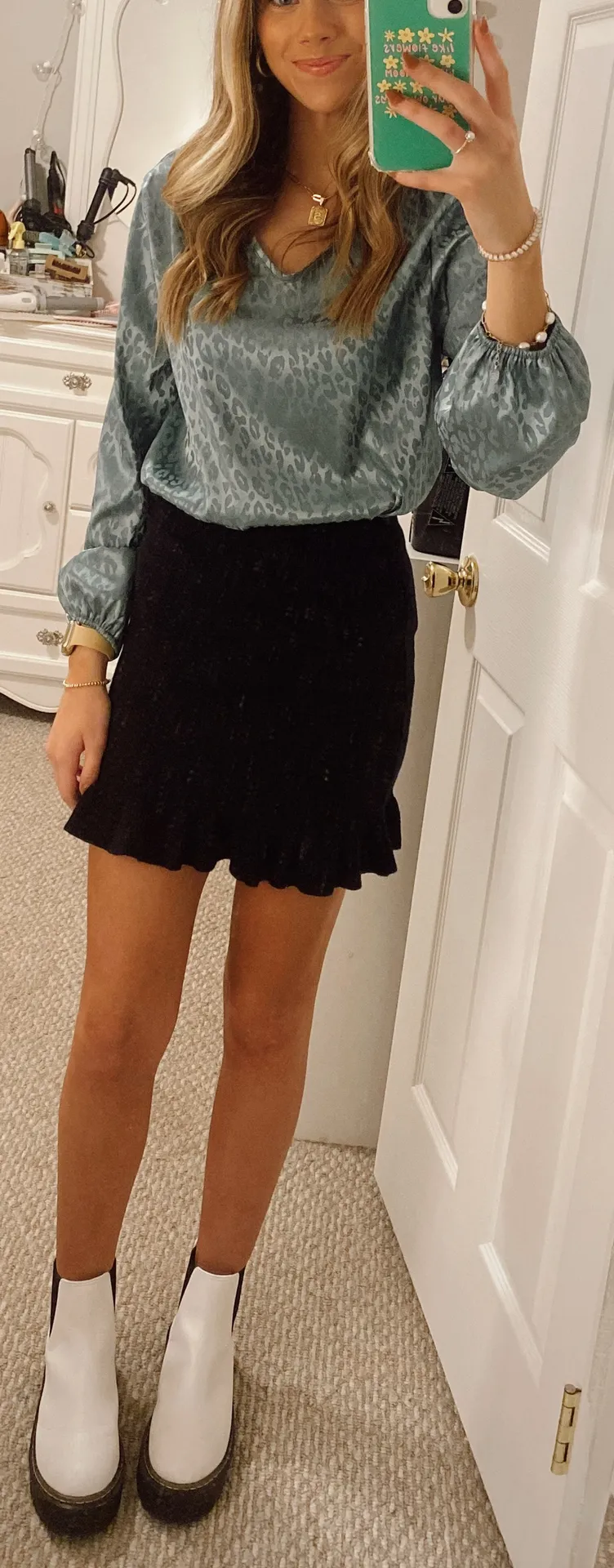 LUNE Satin Bishop Sleeve V-neck Blouse - Image 5