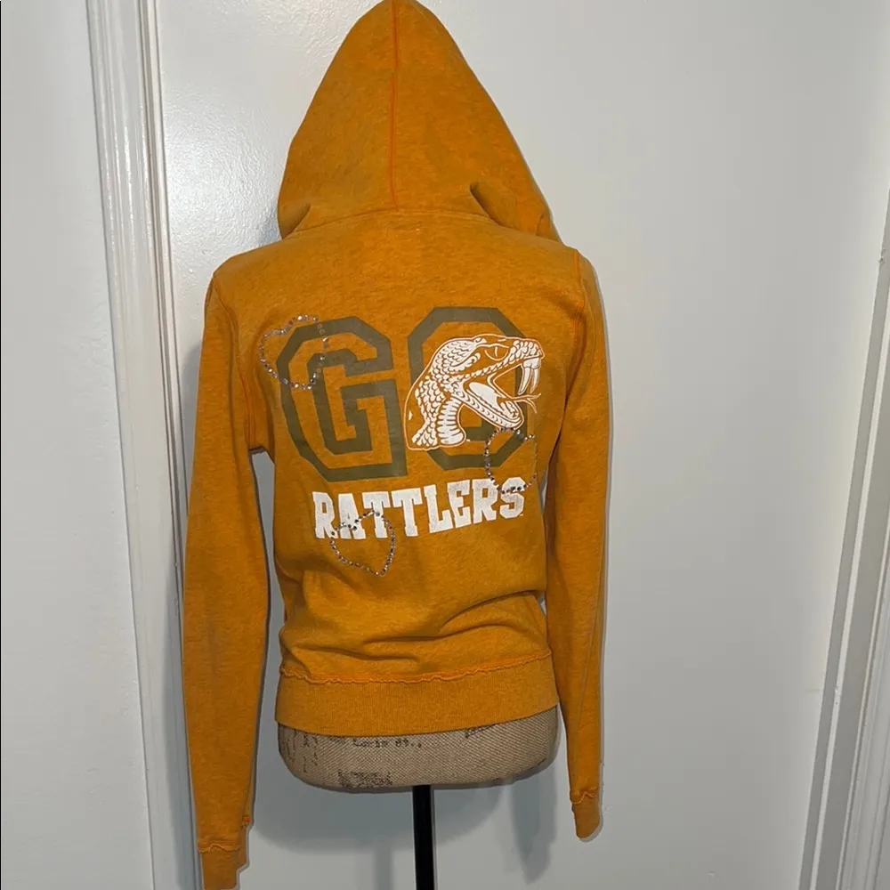 PINK Victoria's Secret Orange Zippered Fitted Hoodie - Image 4