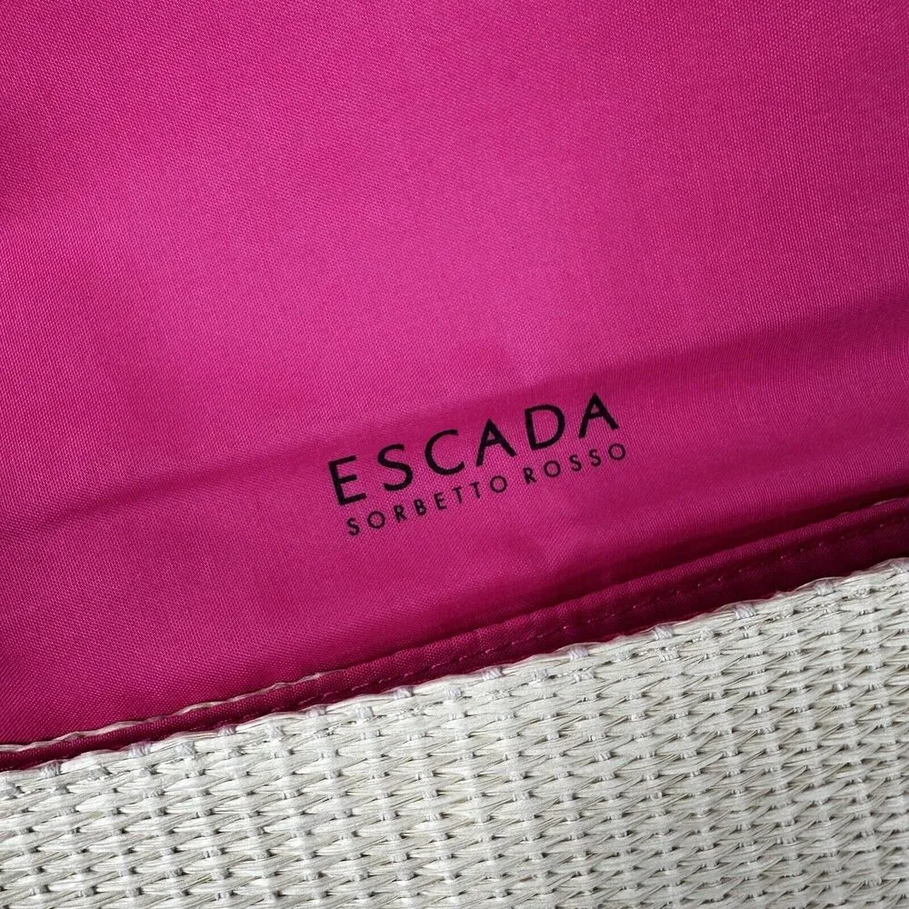 Escada Sorbetto Rosso Watermelon Straw Rattan Chain Crossbody Shoulder Bag Pink - Image 6